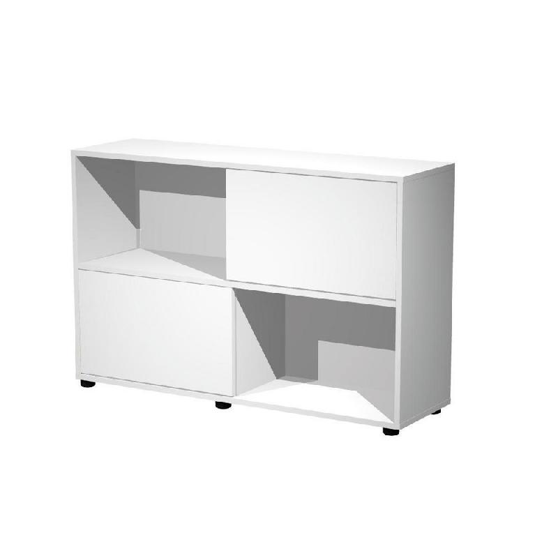 BIBLIOTHEQUE SVENJA 4 CASES AVEC 2 PORTES COULISSANTES - L. 120 X H. 79 CM - BLANC