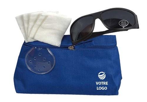 Boîte ophtalmologie publicitaire personnalisée - Pochette avec logo, gaze stérile et lunettes de soleil_0