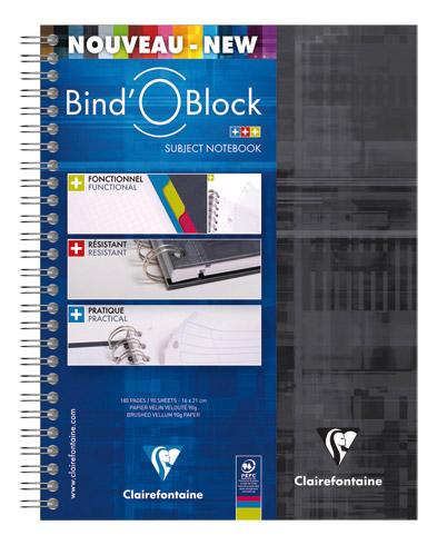 CAHIER SPIRALE CLAIREFONTAINE BIND'O BLOCK A5+ 16 X 21 CM PERFORÉ PETITS CARREAUX 180 PAGES