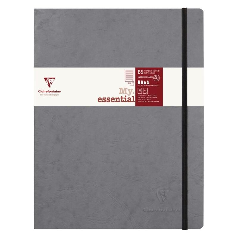 Clairefontaine Lot de 5 Cahier Age Bag My.Essential B5, 192p./96 feuilles 90 g/m² ivoire cousues, couv. Coloris gris, ligné - 3329687944658_0