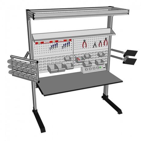 Établi porte-outils réglable - professionnel avec panneau porte-outils, support de bacs rotatif et rampe électrique_0