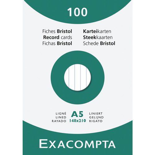 ÉTUI DE 100 FICHES BRISTOL LIGNÉE 148X210MM DE DIMENSION - EXACOMPTA