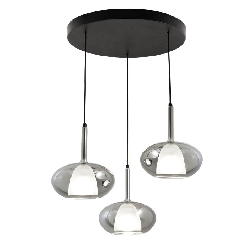 Fabas Luce Suspension Edolo Ø450 Mm En Métal Et Verre Borosilicate Fumé, 3 X E27 40 W, Ip20, Classe 1 - Design Moderne Pour Intérieurs - gris 8019_0
