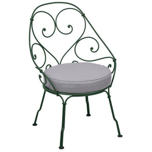 FAUTEUIL CABRIOLET 1900 VERT CÈDRE COUSSIN GRIS FLANELLE - FERMOB