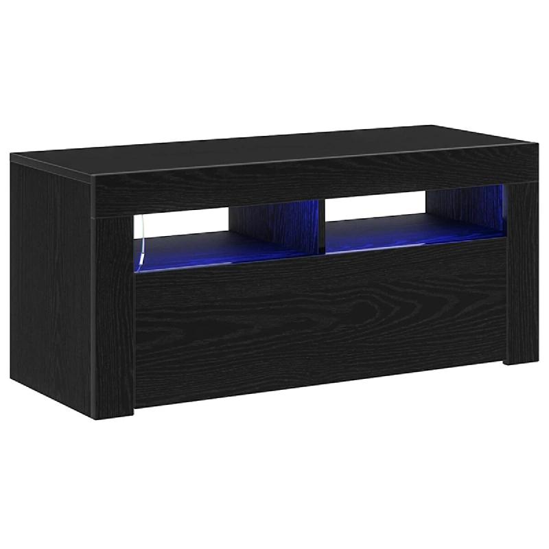 Helloshop26 - Meuble TV moderne avec 2 portes affleurantes et étagères design chic 90 x 35 x 40 cm en bois d'ingénierie chêne noir 02_0051884 - no_0