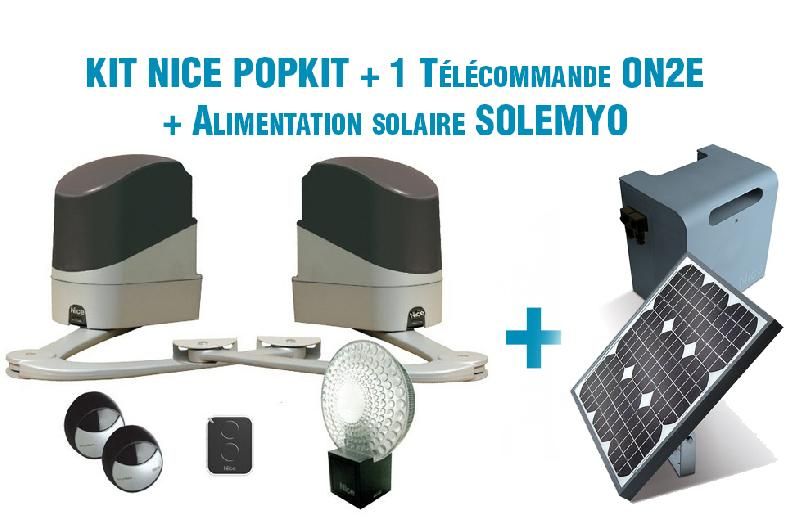 KIT AUTOMATISME NICE POUR PORTAIL BATTANT POPKIT124KCE + ALIMENTATION SOLAIRE + 1 TÉLÉCOMMANDE