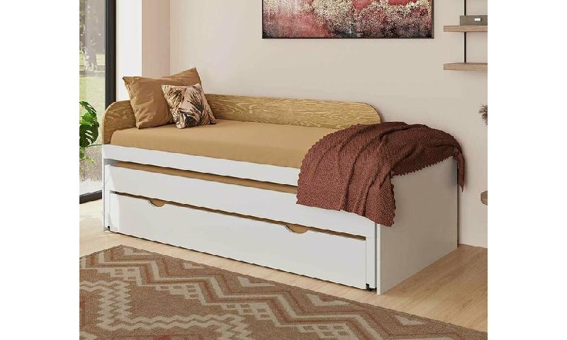 LIT BANQUETTE GIGOGNE LUDLOW  BLANC ET BOIS 90X200 CM