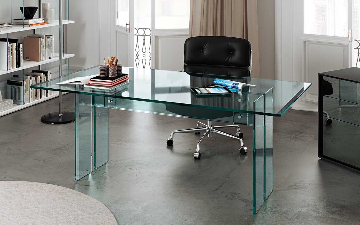 LLT Home Office - Bureau droit en verre transparent - Fiam Italia SRL - 15 mm d'épaisseur_0