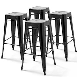 Oviala Business Lot de 4 tabourets de bar acier noir brillant - noir acier 106692_0