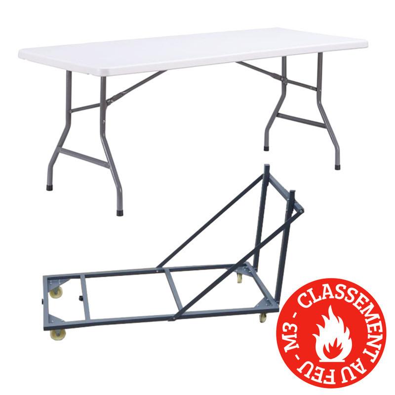 Lot de tables pliantes en polypropylène M3 - 10 ou 20 tables avec chariot de transport_0