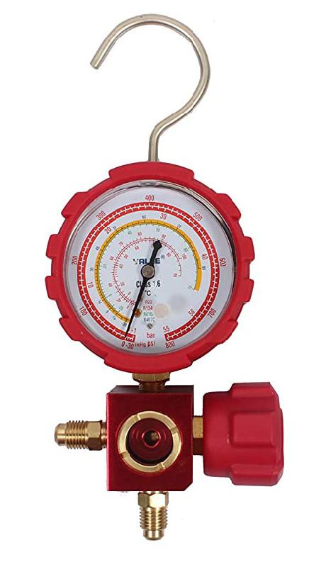 Manomètre 1 voie sous blister HP rouge - compatible R22, R134a, R410A & R407C - sans flexible_0
