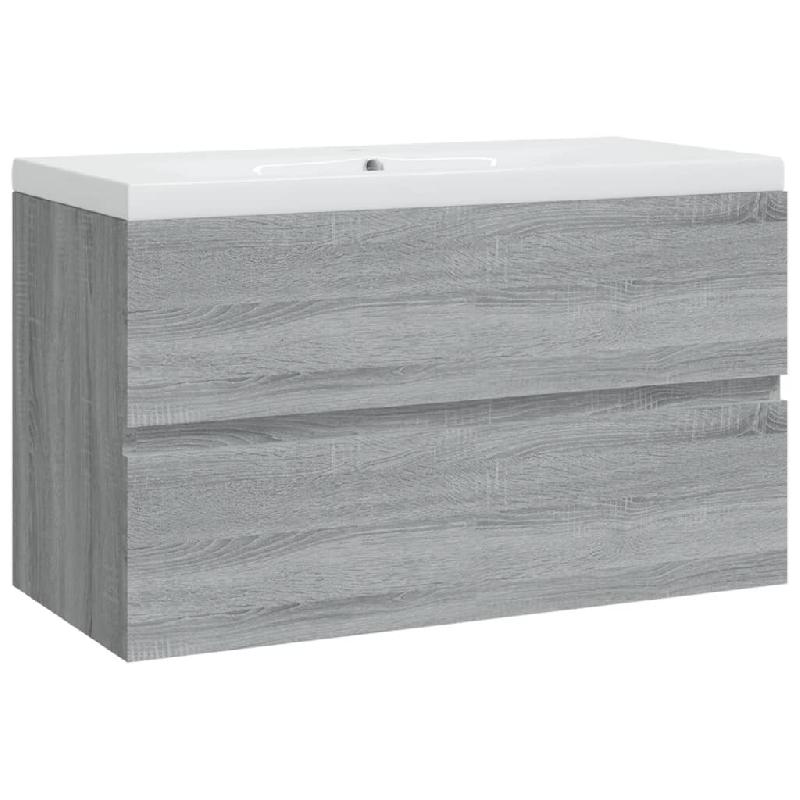 Meuble lavabo avec bassin intégré - 80 x 38,5 x 45 cm - Sonoma gris en bois d'ingénierie - Réf. 02_0006880_0