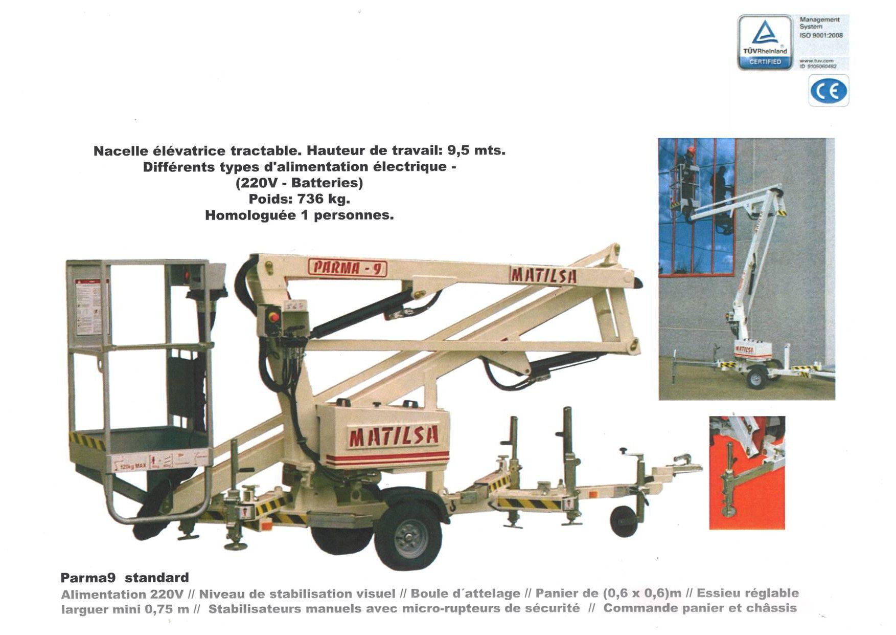 Nacelle tractable parma 09 - lvm sarl - hauteur de travail 9.5 m - charge 120 kg_0