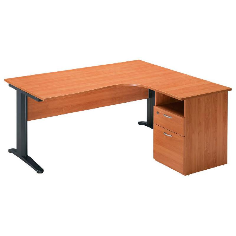 PACK PRONTO METAL - 1 BUREAU COMPACT RETOUR A DROITE AULNE - PIEDS L ANTHRACITE  -  1 CAISSON HAUTEUR BUREAU PROF. 60 CM