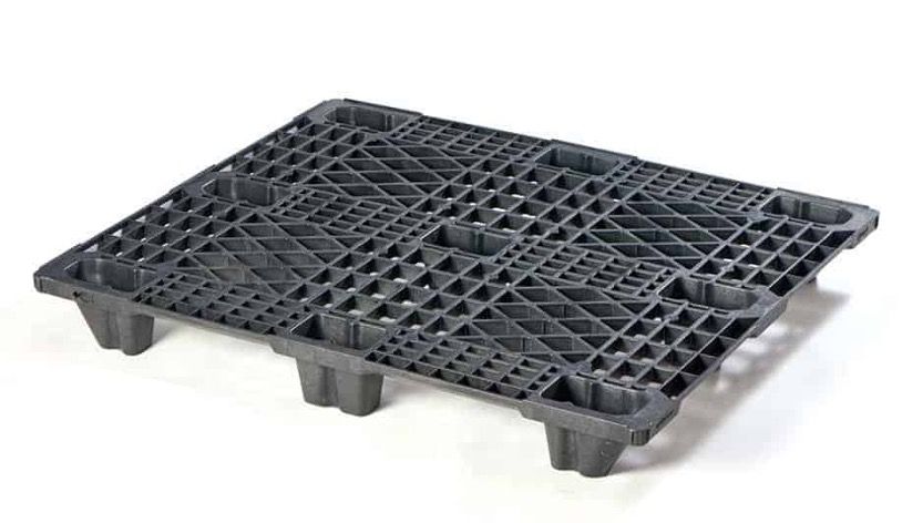 Palette légère en plastique 1200 x 1000 mm - BL 107 PG - plateau ajouré ou plein, 9 pieds emboitables_0