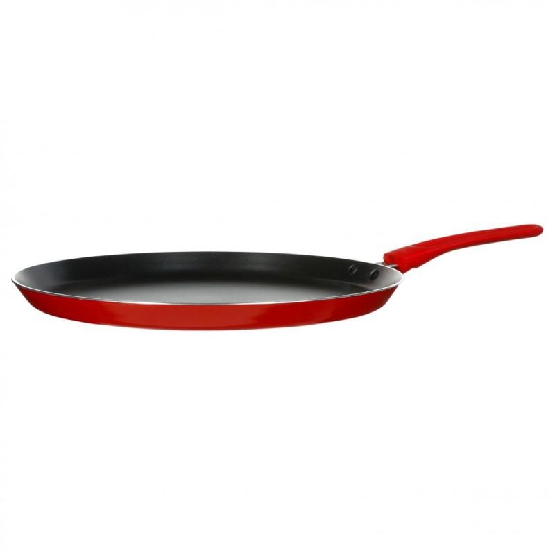 Poêle à crêpe en aluminium rouge 28 cm - Paris Prix - Manche confort et revêtement anti-adhérent_0