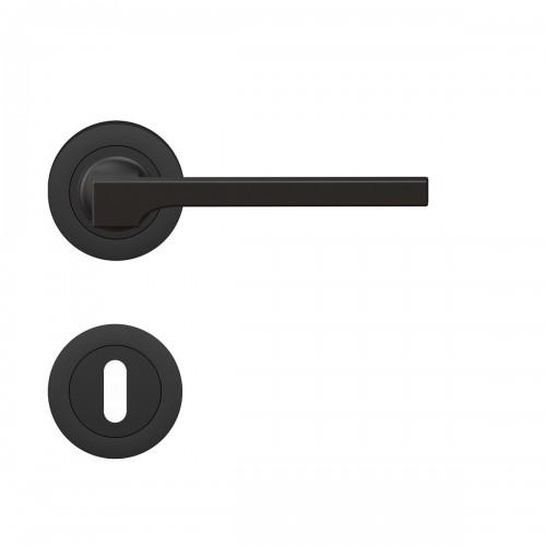 POIGNÉES DE PORTE SUR ROSACES RONDES - SÉRIE ER 57 - SOHO - NOIR MAT - CLÉ L KARCHER DESIGN