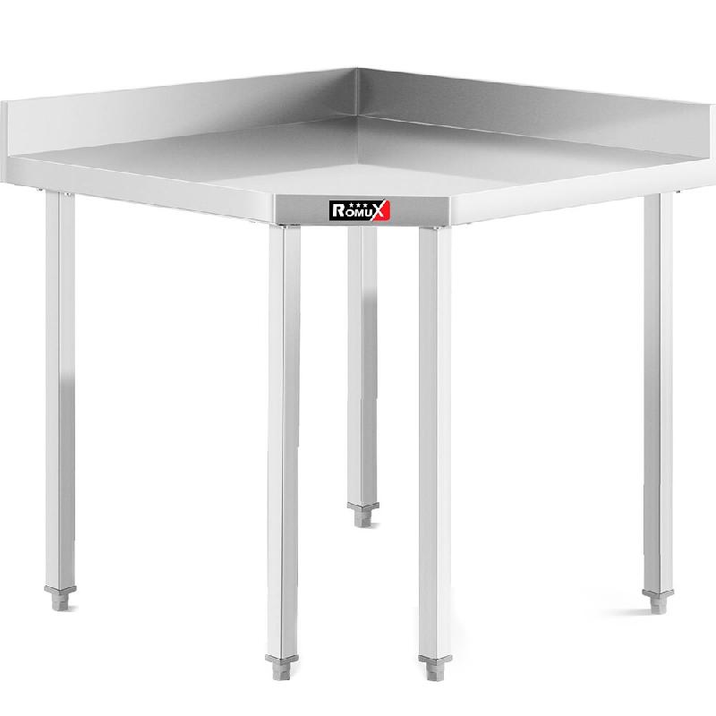 Romux® Table D'angle en Acier Inoxydable pour Restauration Murale sans Étagère 827x827x850 mm | Table de travail Inox Bar Restaurant - 8435811802208_0