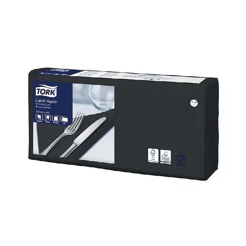 SERVIETTES DE TABLE EN PAPIER LUNCH TORK, COLORIS NOIR, LE COLIS DE 200, 477148