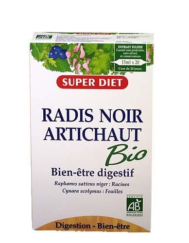 SUPERDIET - RADIS NOIR ARTICHAUT DIGESTION BIEN ÊTRE BIO 20 AMPOULES DE 15ML SOIT 300ML