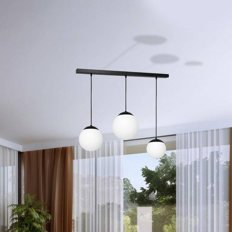 EKO-LIGHT SUSPENSION LIMA VERRE OPALE NOIR 3 LAMPES LINÉAIRE