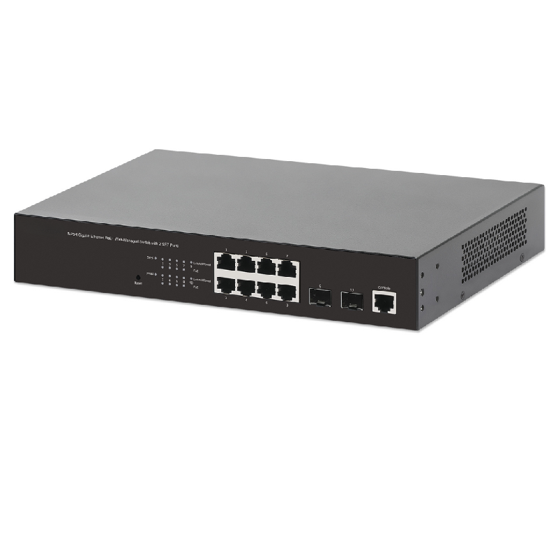 Switch PoE+ 8 ports Gigabit Ethernet géré par le Web avec 2 ports SFP - 140W PoE - Montage en rack - Bravour®_0