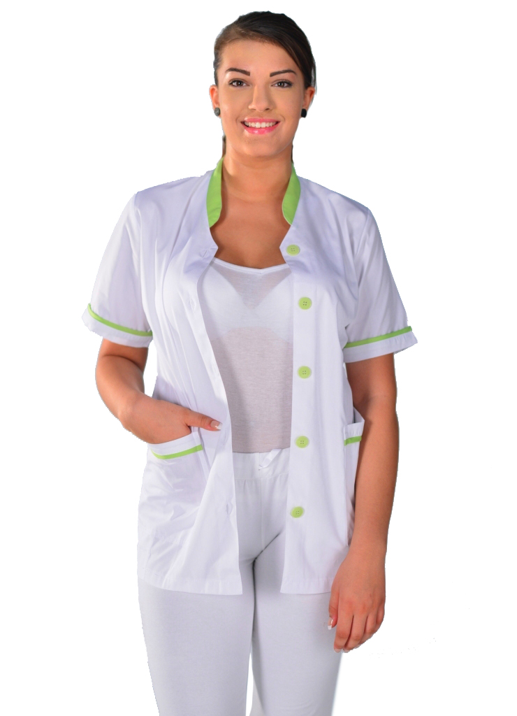 TUNIQUE MÉDICALE FEMME BLANCHE ET VERT ANIS