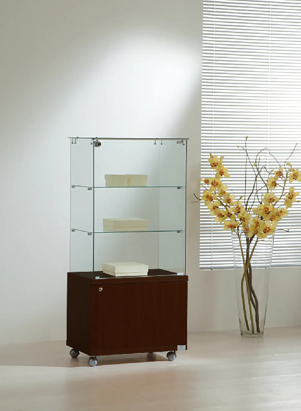 Vitrine d'exposition avec meuble bas 6/14MVA - wengé - 2 tablettes amovibles et serrure_0