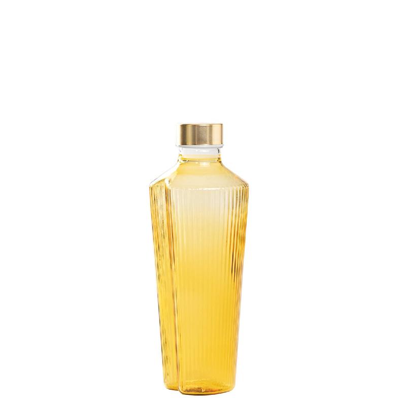 Zafferano Bouteille Handy en verre borosilicaté jaune or avec décoration à rainures verticales, design linéaire élégant et fonctionnel, idéale_0