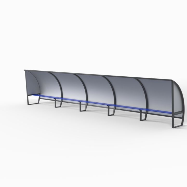 Abri de touche tout aluminium - 15 joueurs - Hauteur 1.6m - Banc et protections en tôle aluminium_0