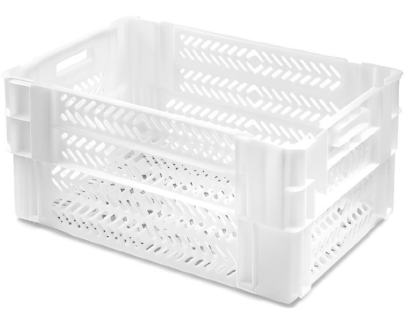 Bac de distribution 600 x 400 - Fond et parois ajourés - Blanc - Hauteur 300 mm - Norme Europe - Matière PEHD_0