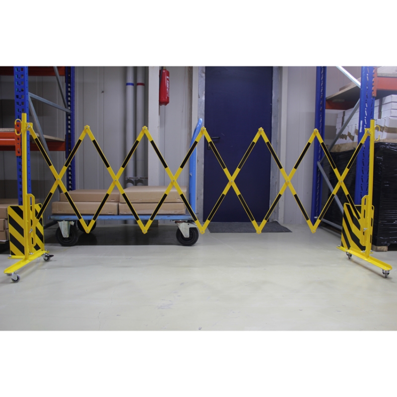 Barrières droites extensibles 3,6m - acier plat jaune-noir - barrière de sécurité à roulettes_0