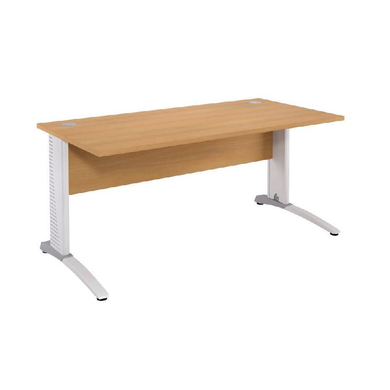 BUREAU DROIT BIOSPACE 2 - L. 140 X P. 80 CM - PLATEAU HETRE - PIEDS L BLANCS - EMBASE ALUMINIUM