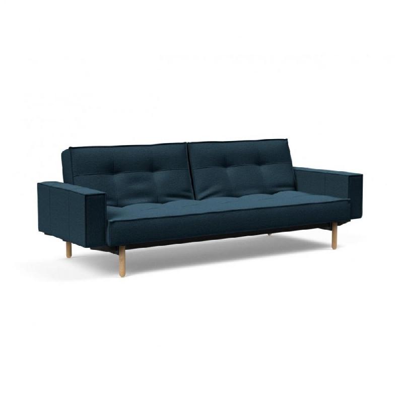 Canapé convertible Splitback Stem avec accoudoirs - pieds obus chêne naturel - tissu Argus Navy Blue - couchage 115x210 cm_0