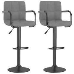 Décoshop26 - Lot de 2 tabourets de bar chaises hautes avec accoudoirs et dossier en velours gris clair et acier DEC029696 - gris 3000257508127_0