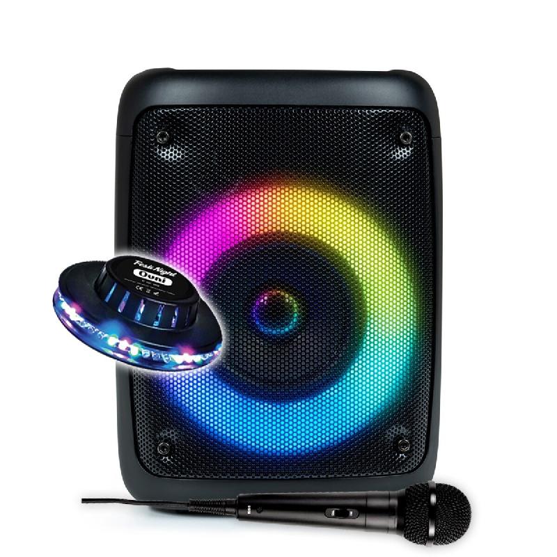 Enceinte Active sur Batterie Sono 30W PARTY PARTYBTHPS - Bluetooth USB SD, Effet Lumineux à LED + Jeu OVNI - Micro Karaoké - 3666638040572_0