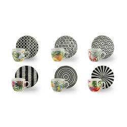 Excelsa lot de 6 tasses à café avec des soucoupes Tropical Chic porcelaine 7 cl multicolore - multicolore porcelaine 67365_0