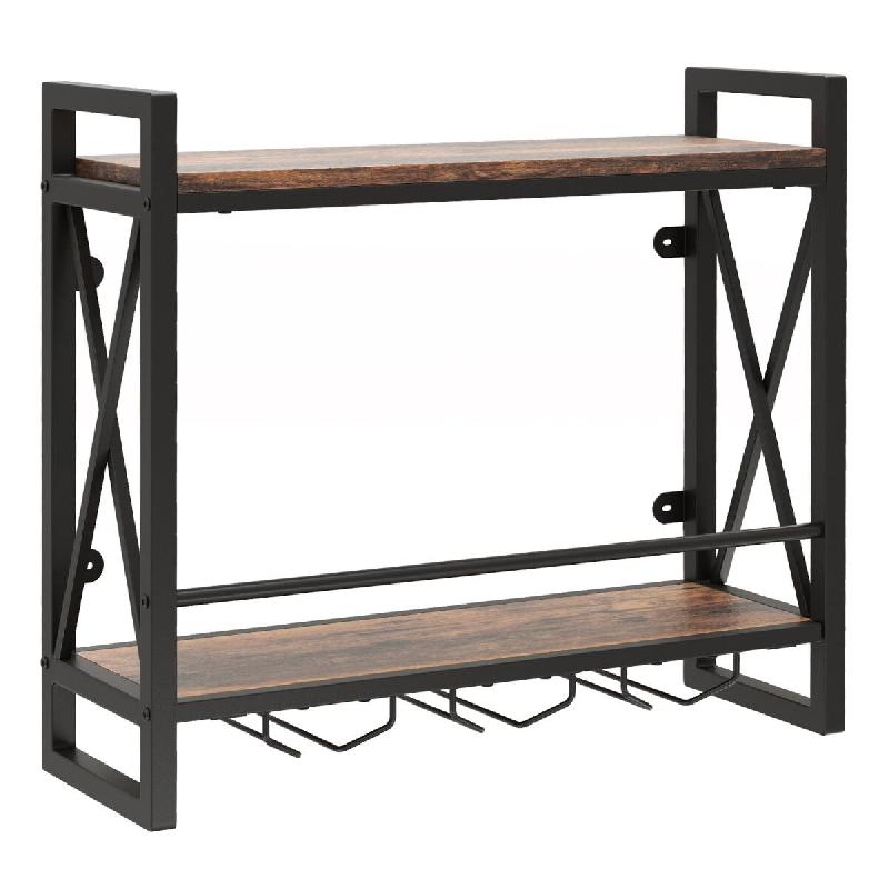 Helloshop26 - Casier à vin mural en bois d'ingénierie 60 x 20 x 55 cm rangement sécurisé pour 12 verres style industriel en marron 20_0017661 - ma_0