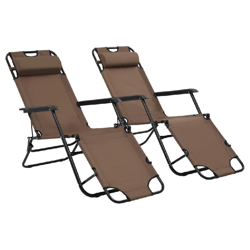 Helloshop26 - Chaises longues pliables 2 pièces avec repose-pied acier marron 02_0011943 - marron acier 3000655547766_0