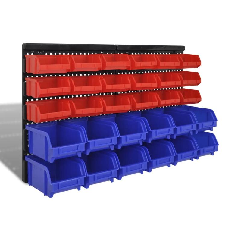 Jeu de paniers muraux de stockage en plastique - 30 pièces - bacs rouges et bleus - modèle 02_0003840_0