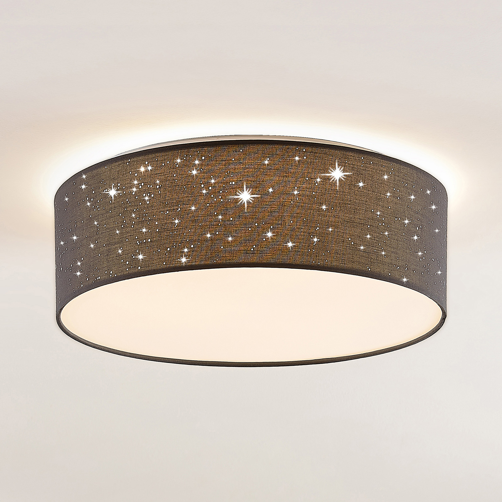 LINDBY, PLAFONNIER LED ELLAMINA, Ø 40 CM, GRIS FONCÉ, TEXTILE