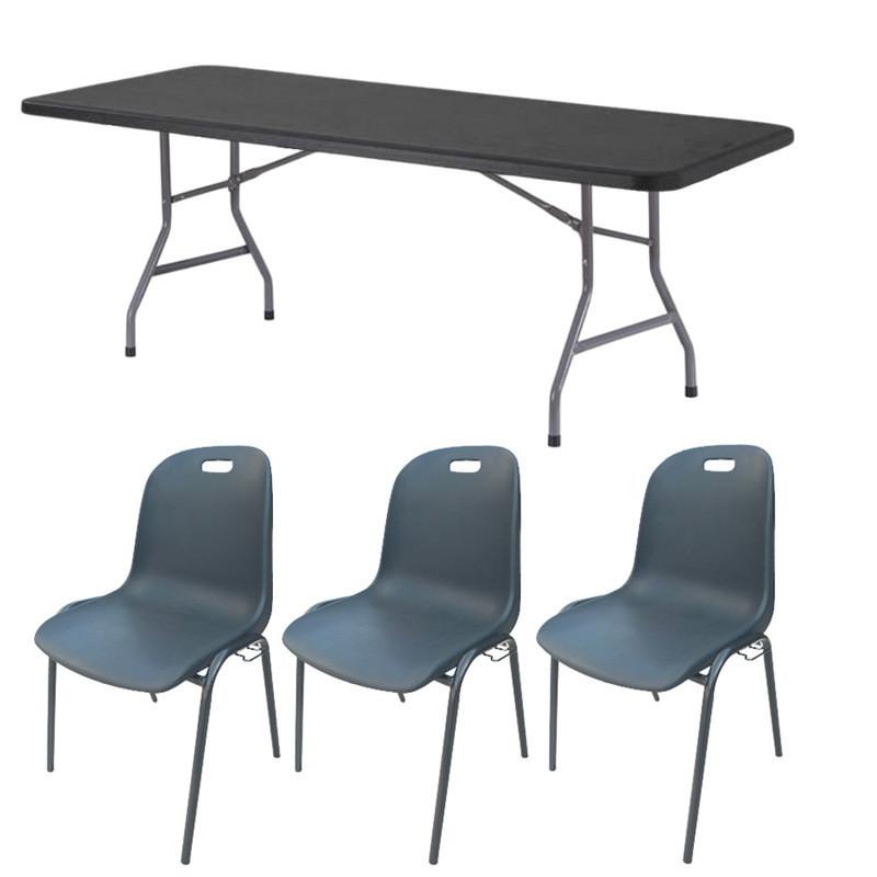 Lot de 10 tables pliantes 183 cm M3 grises + 60 chaises Emma Grey Edition® M2 à coque grises_0