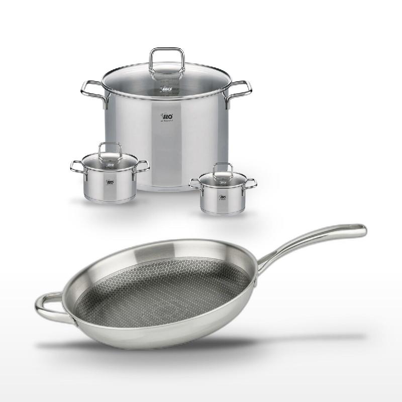 Lot de 2 Faitouts 12/14 cm et Poêle 32 cm Elo Relief Evolution - gris inox 3176239955354_0