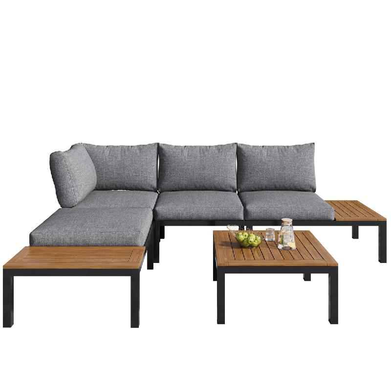 Merax salon de jardin, canapé 2 places avec coussins et tressage corde, extérieur, beige - beige métal HW25005AAE_0
