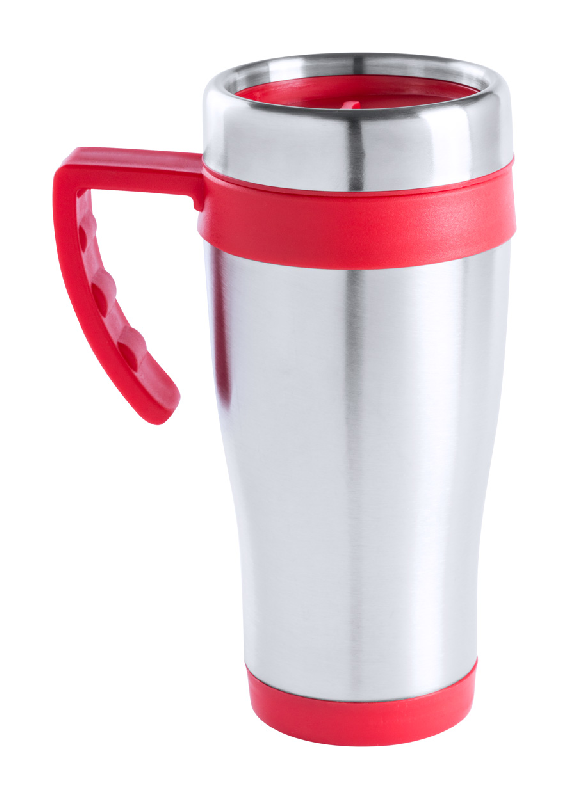 Mug thermo - double paroi en acier inoxydable - 450 ml - finition plastique colorée avec poignée_0