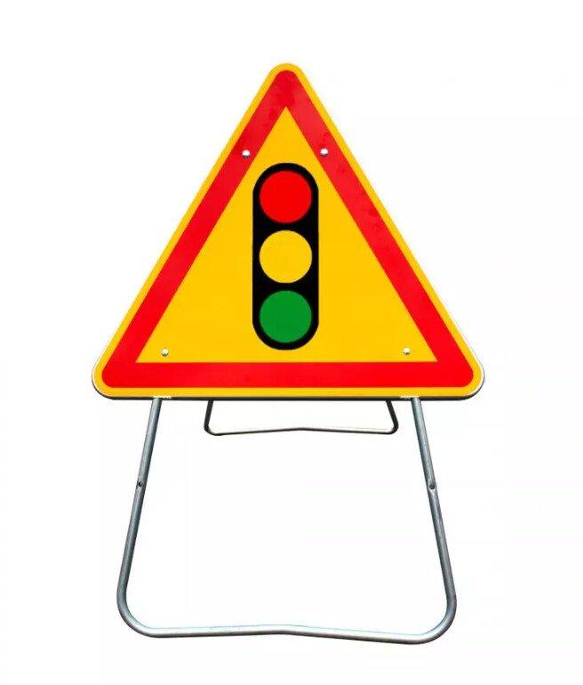 Panneau de chantier AK17 feux tricolores - Triangle jaune avec bord rouge - Taille 1000 CL1_0