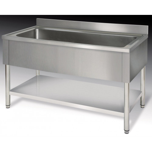 PLONGE INOX AVEC GRAND BAC SPÉCIALE BATTERIE DE CUISINE 1200 X 700 MM