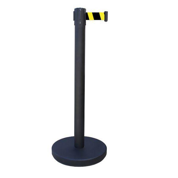 Poteau à sangle noir 2 mètres - Economique Noir/Jaune - Acier avec socle lesté et tête multi-position_0