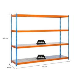 PROREGAL Étagère pour charges lourdes METAL BEAST FOUR | HxLxP 200x240x45cm | Charge du compartiment 400kg | Bleu-orange - gris métal PR_RS17-31_0