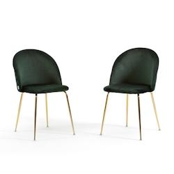 RATTATAN Lot de 2 chaises en velours avec pieds en métal, design élégant pour cuisine, salle à manger, bar ou restaurant – Sara – Vert foncé/_0